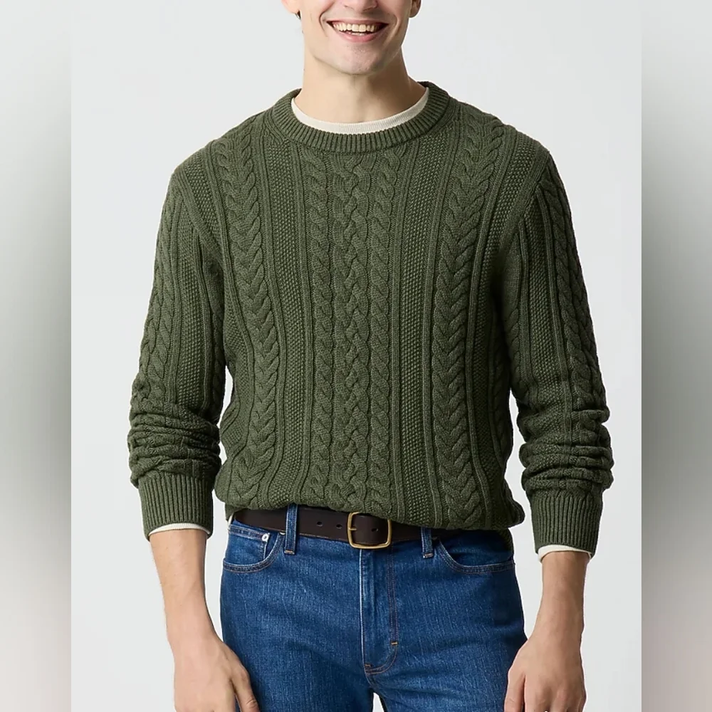 J. Crew Factory Green Cable Knit Crewneck Sweater - Picture 1 of 6
